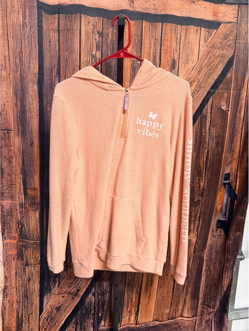 Simply Southern Peach 'Happy Vibes' Hoodie Sweatshirt Medium